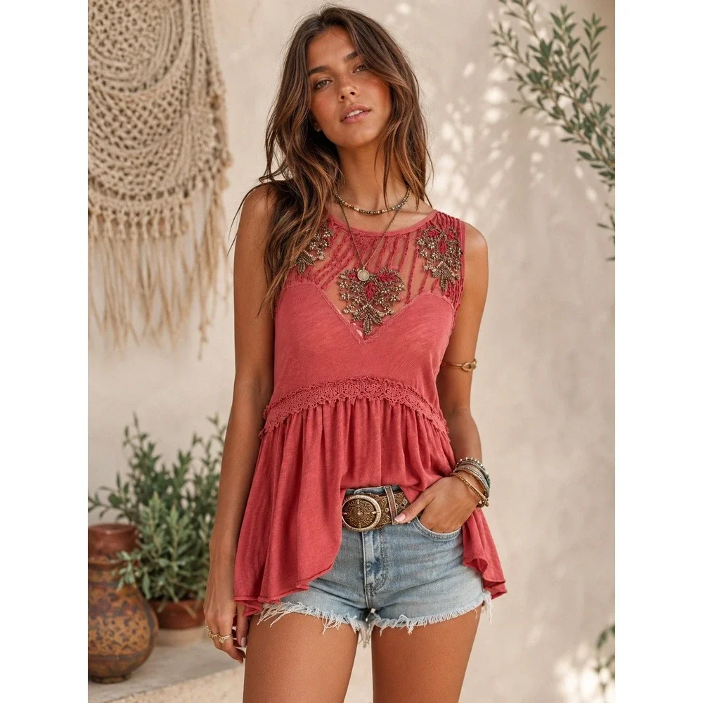 Free People Butterfly Back Bohemian Earthy Peasant Tunic Top Extra Small